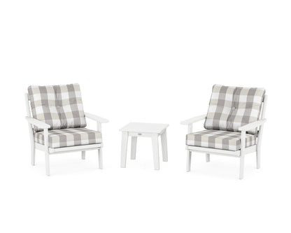 POLYWOOD® Oxford 3-Piece Deep Seating Set in White / Buffalo Plaid Grey Mist