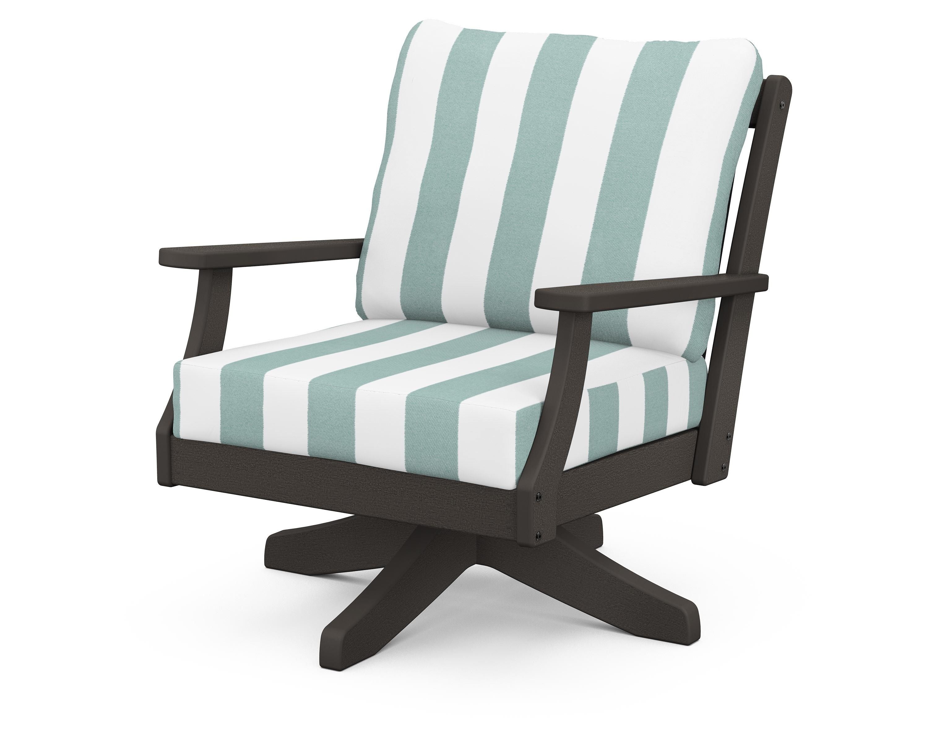 POLYWOOD® Braxton Deep Seating Swivel Chair in Vintage Coffee / Cabana Stripe Glacier Spa