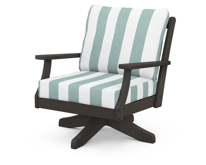 POLYWOOD® Braxton Deep Seating Swivel Chair in Vintage Coffee / Cabana Stripe Glacier Spa