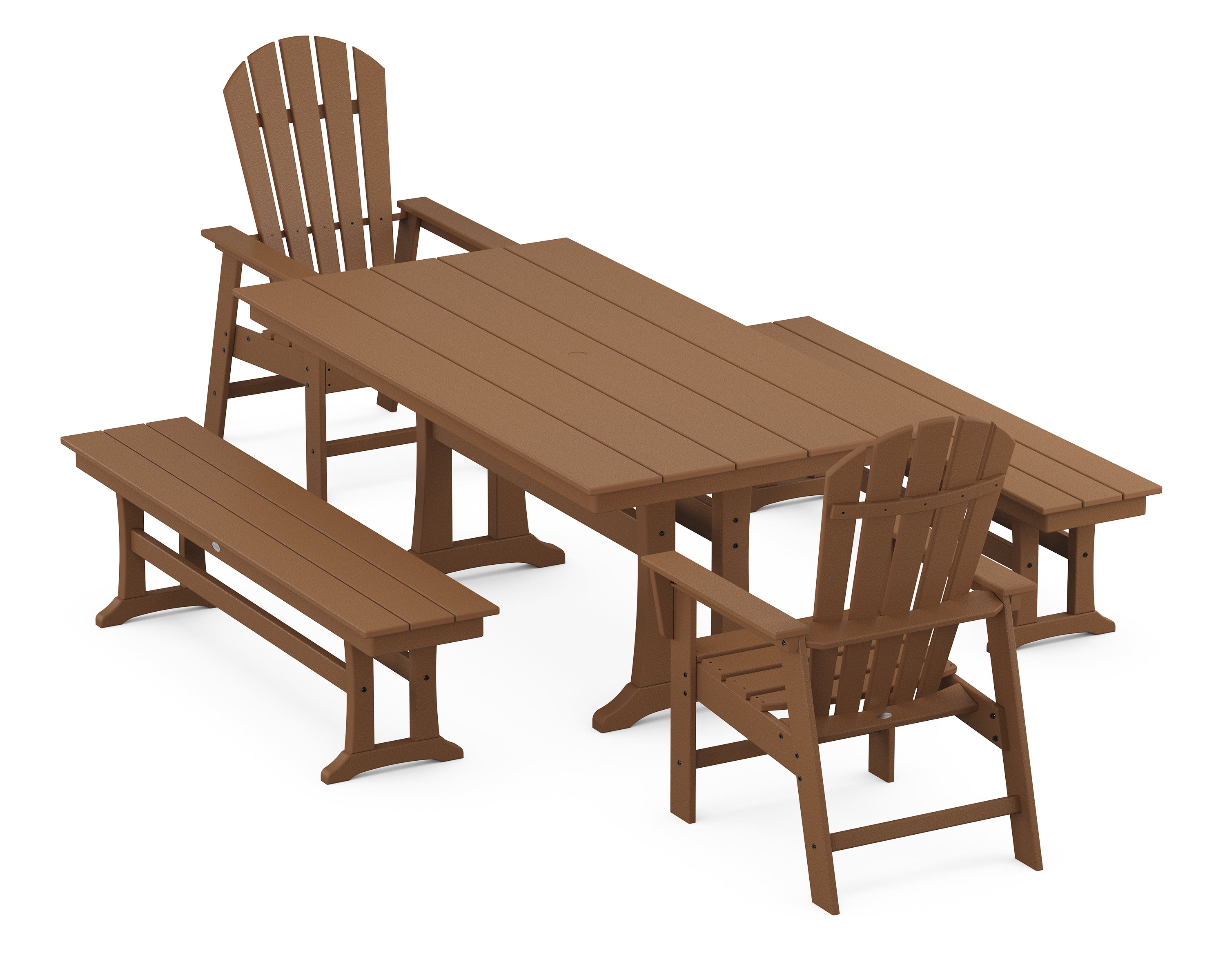 POLYWOOD® South Beach 5-Piece Farmhouse Dining Set With Trestle Legs in Teak