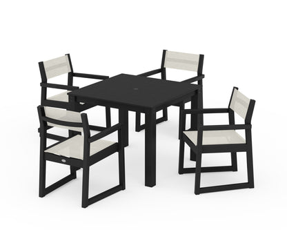 POLYWOOD® EDGE Sling Arm Chair 5-Piece Parsons Dining Set in Black / Parchment Sling