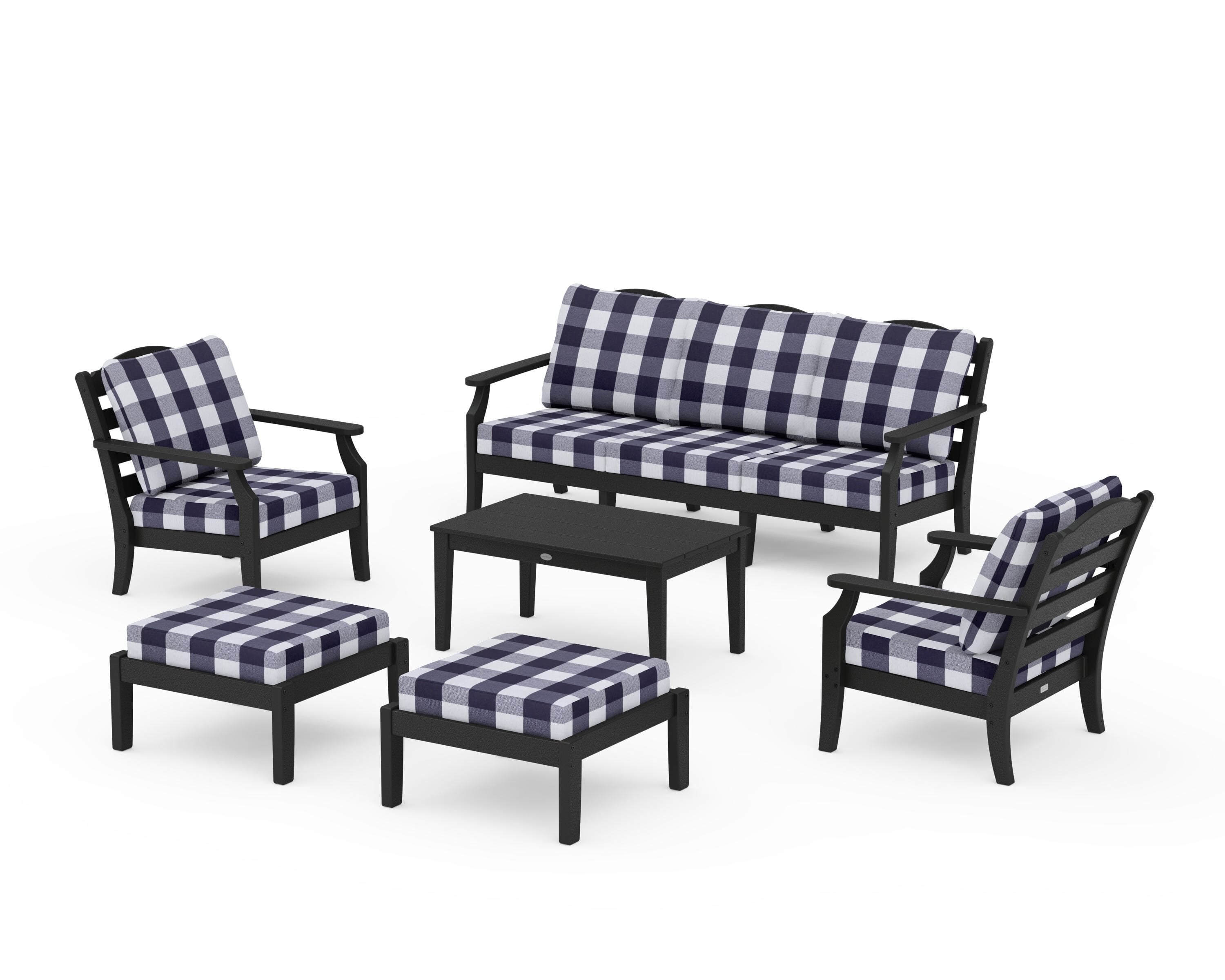Draper James™ by  POLYWOOD® Savannah 6-Piece Lounge Sofa Set in Black / Buffalo Plaid Navy