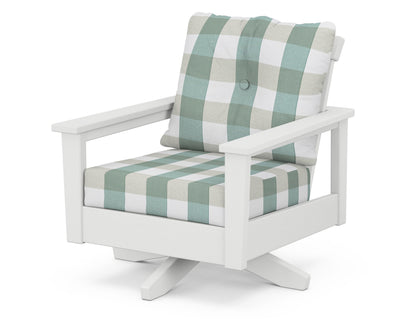 POLYWOOD® Prescott Deep Seating Swivel Chair in White / Buffalo Plaid Glacier Spa