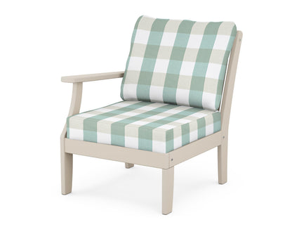 POLYWOOD® Braxton Modular Left Arm Chair in Sand / Buffalo Plaid Glacier Spa