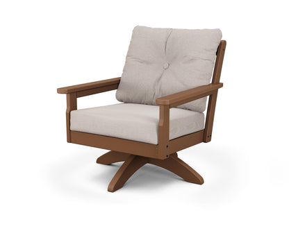 POLYWOOD® Vineyard Deep Seating Swivel Chair in Teak / Dune Burlap