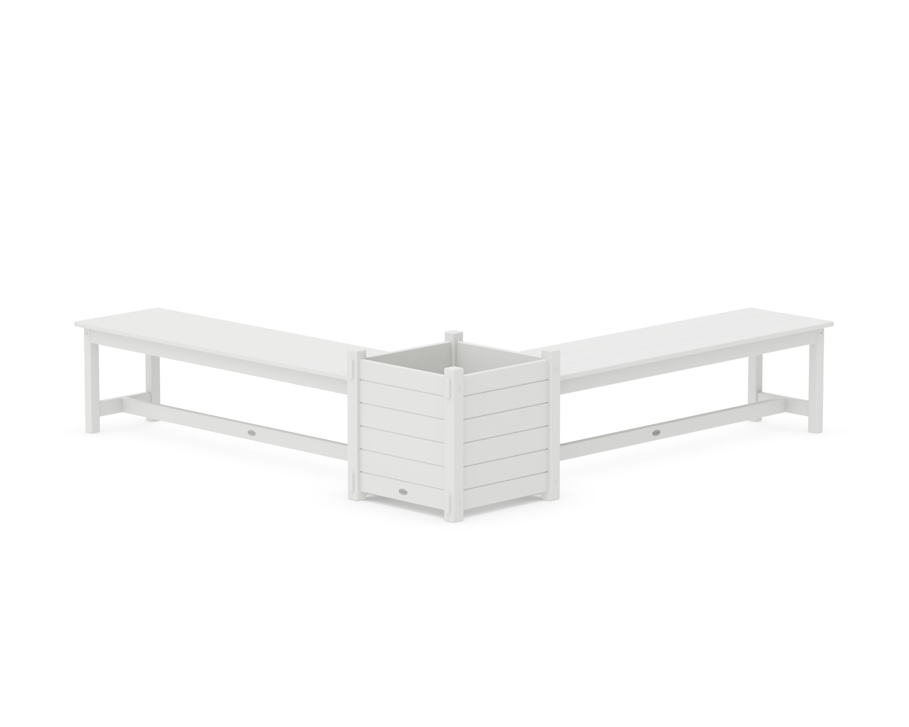 POLYWOOD® 60" Nautical L- Shaped Planter Bench Set- Large in White