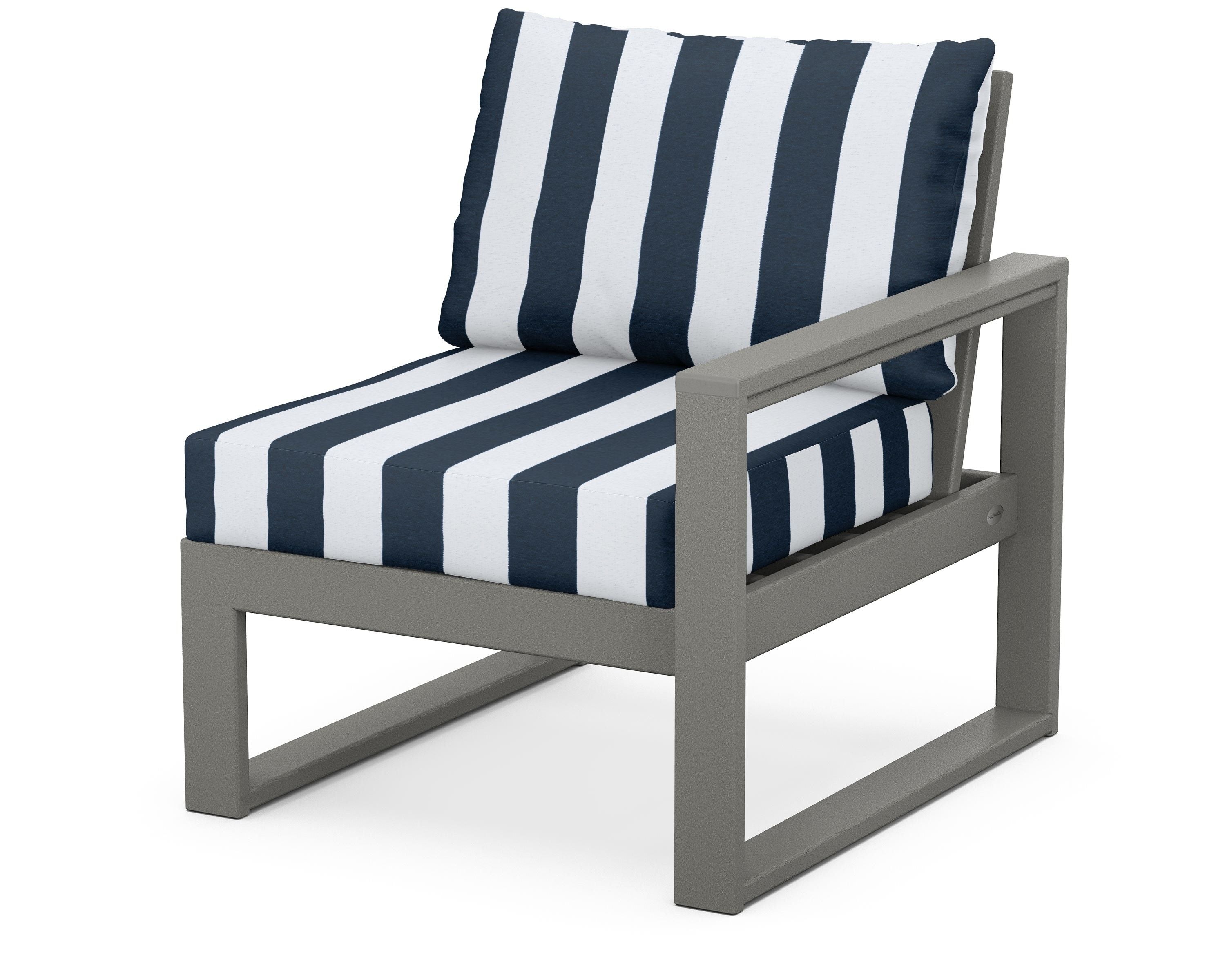 POLYWOOD® EDGE Modular Right Arm Chair in Slate Grey / Cabana Stripe Marine Indigo