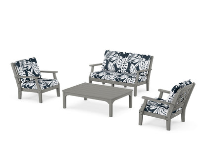 Martha Stewart by POLYWOOD® Chinoiserie 4-Piece Deep Seating Set with Loveseat in Slate Grey / Leaf Marine Indigo