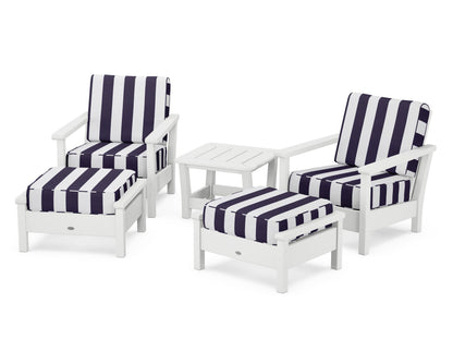 POLYWOOD® Harbour 5-Piece Deep Seating Chair Set in White / Cabana Stripe Navy