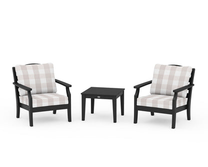 Draper James™ by  POLYWOOD® Savannah 3-Piece Deep Seating Set in Black / Buffalo Plaid Dune Burlap