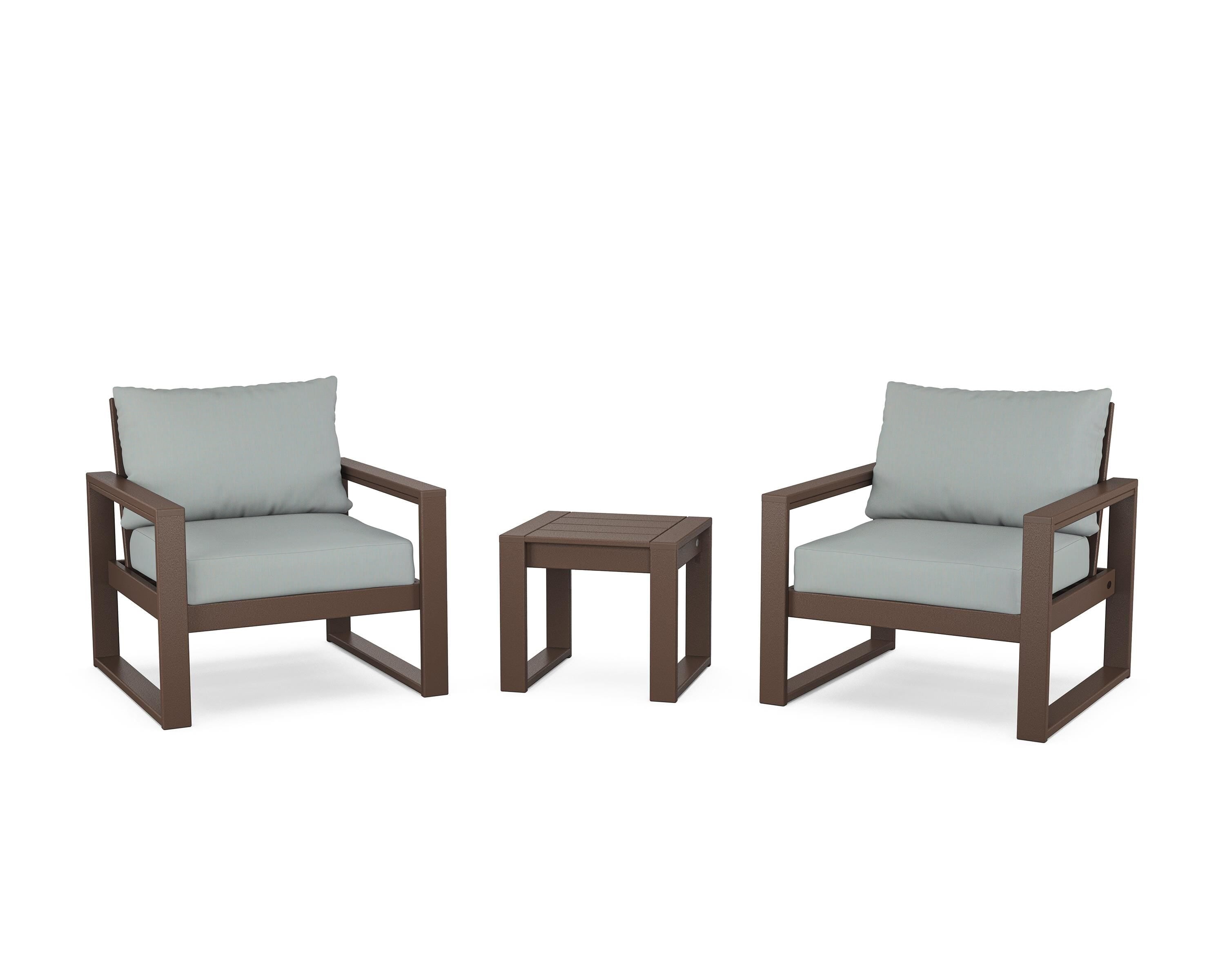 POLYWOOD® EDGE Sectional 3-Piece Deep Seating Set in Mahogany / Spa