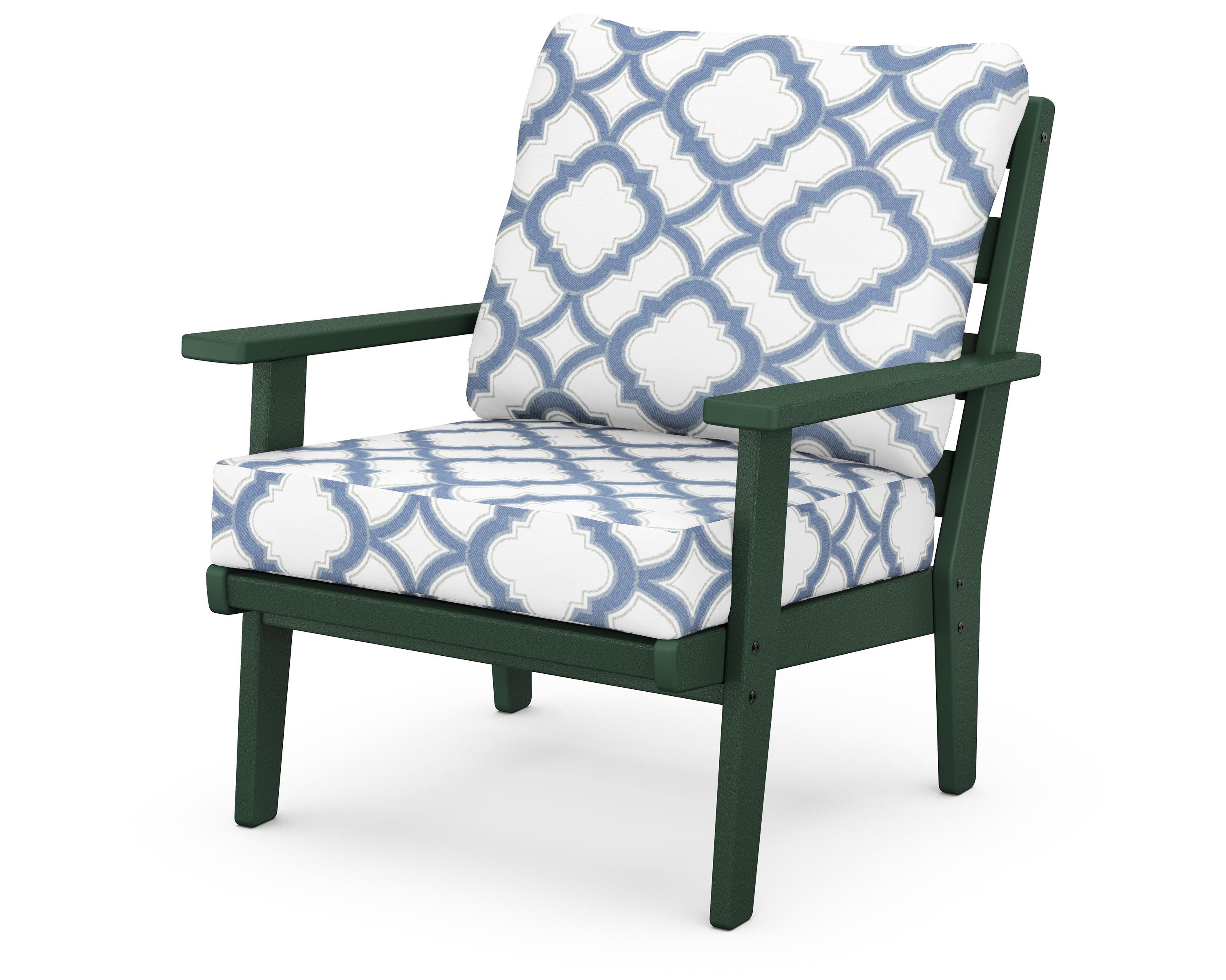 POLYWOOD® Grant Park Deep Seating Chair in Green / Trellis Sky Blue