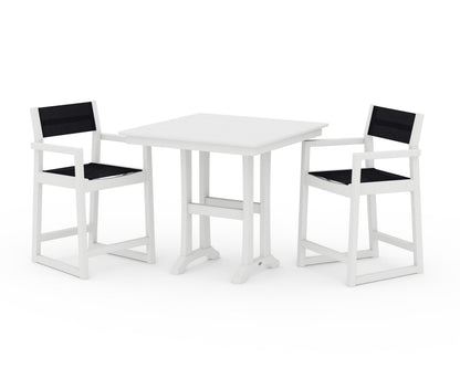 POLYWOOD® EDGE Sling Arm Chair 3-Piece Farmhouse Counter Set with Trestle Legs in White / Black Sling