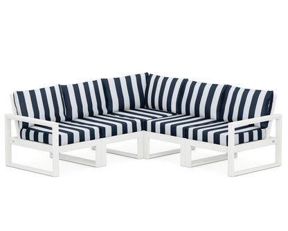 POLYWOOD® EDGE 5-Piece Modular Deep Seating Set in White / Cabana Stripe Marine Indigo