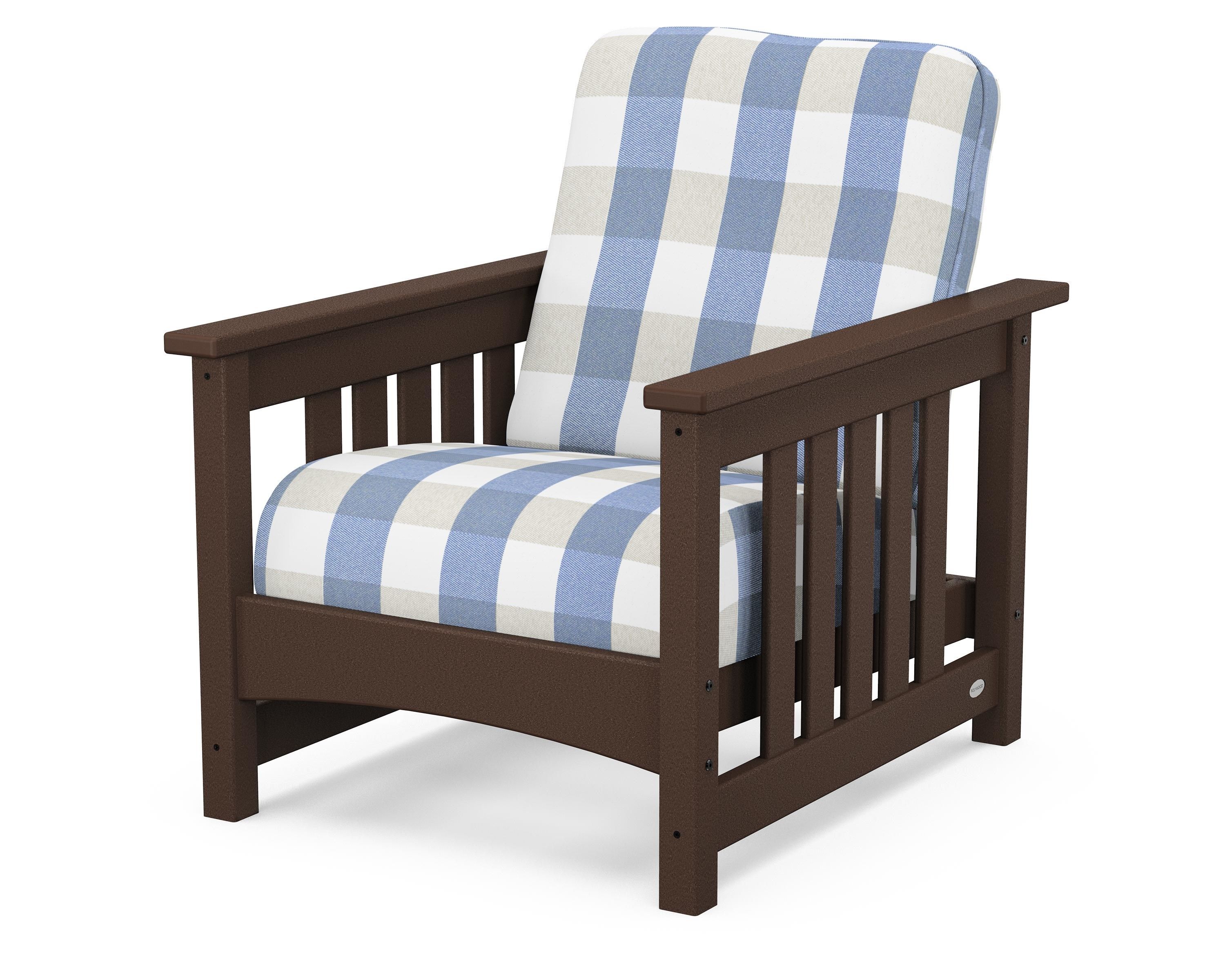 POLYWOOD® Club Mission Chair in Mahogany / Buffalo Plaid Sky Blue