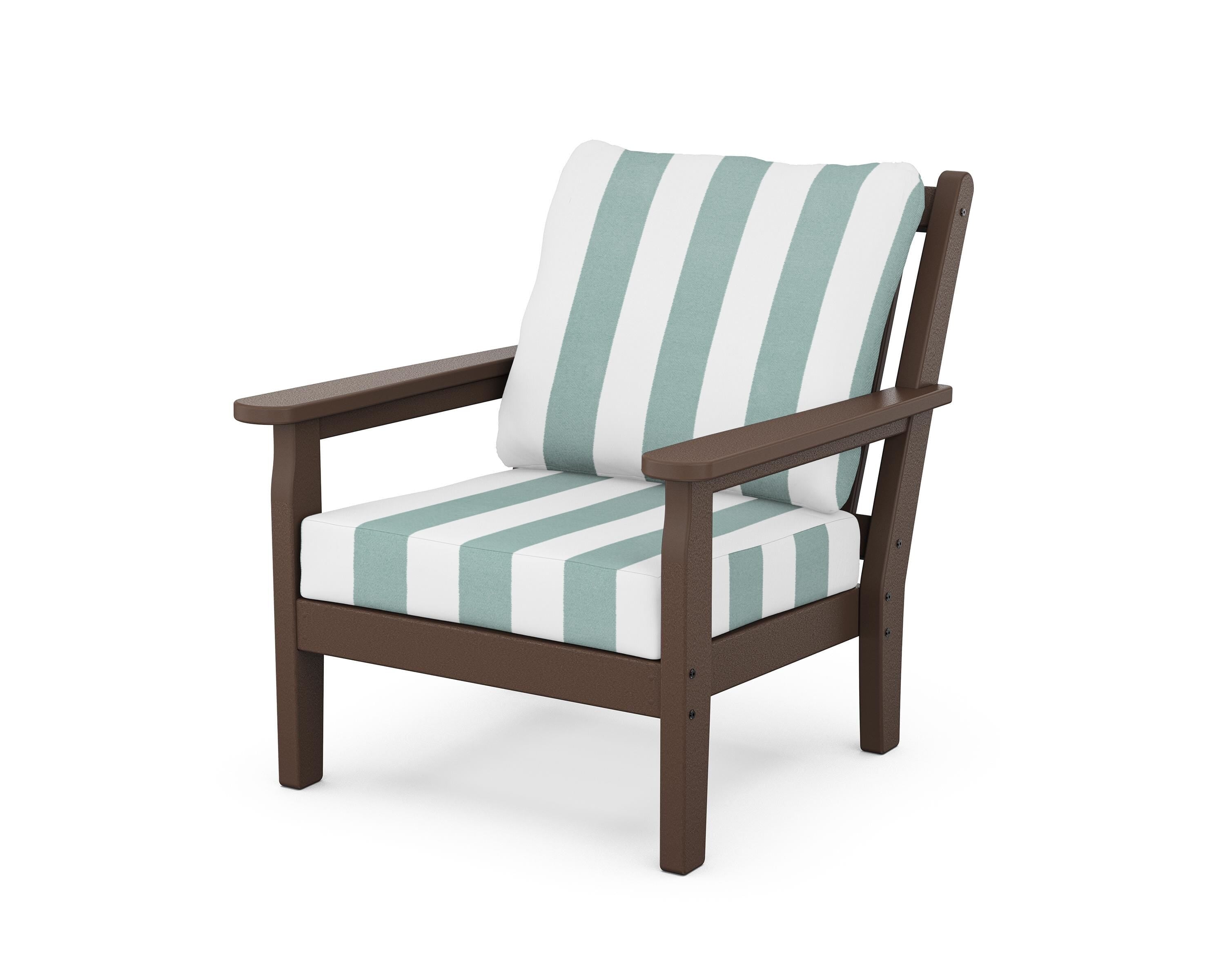 POLYWOOD® Chippendale Deep Seating Chair in Mahogany / Cabana Stripe Glacier Spa