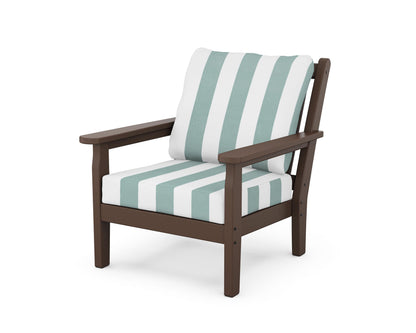 POLYWOOD® Chippendale Deep Seating Chair in Mahogany / Cabana Stripe Glacier Spa