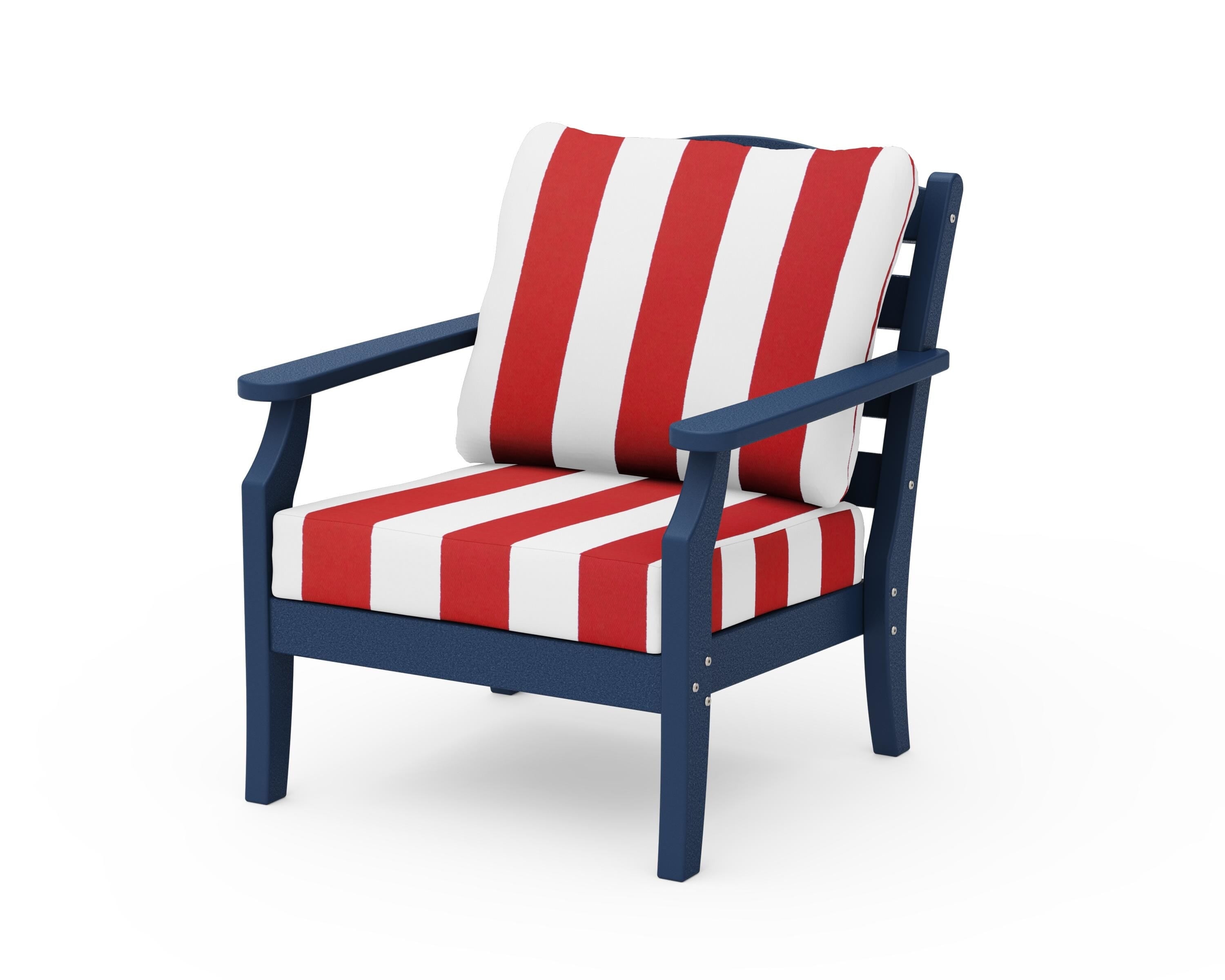 Draper James™ by  POLYWOOD® Savannah Deep Seating Chair in Navy / Cabana Stripe Crimson
