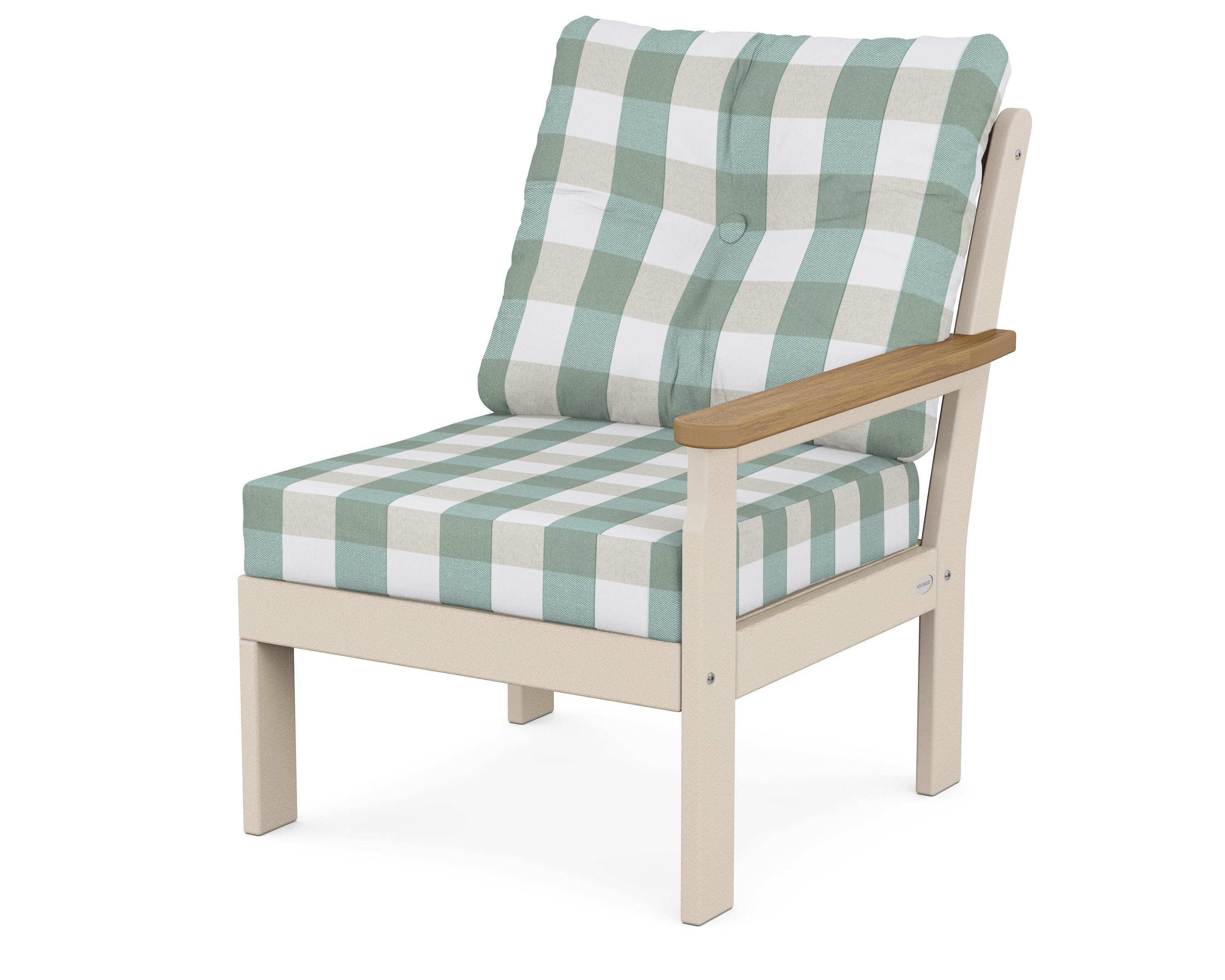 POLYWOOD® Vineyard Modular Right Arm Chair in Sand / Natural / Buffalo Plaid Glacier Spa