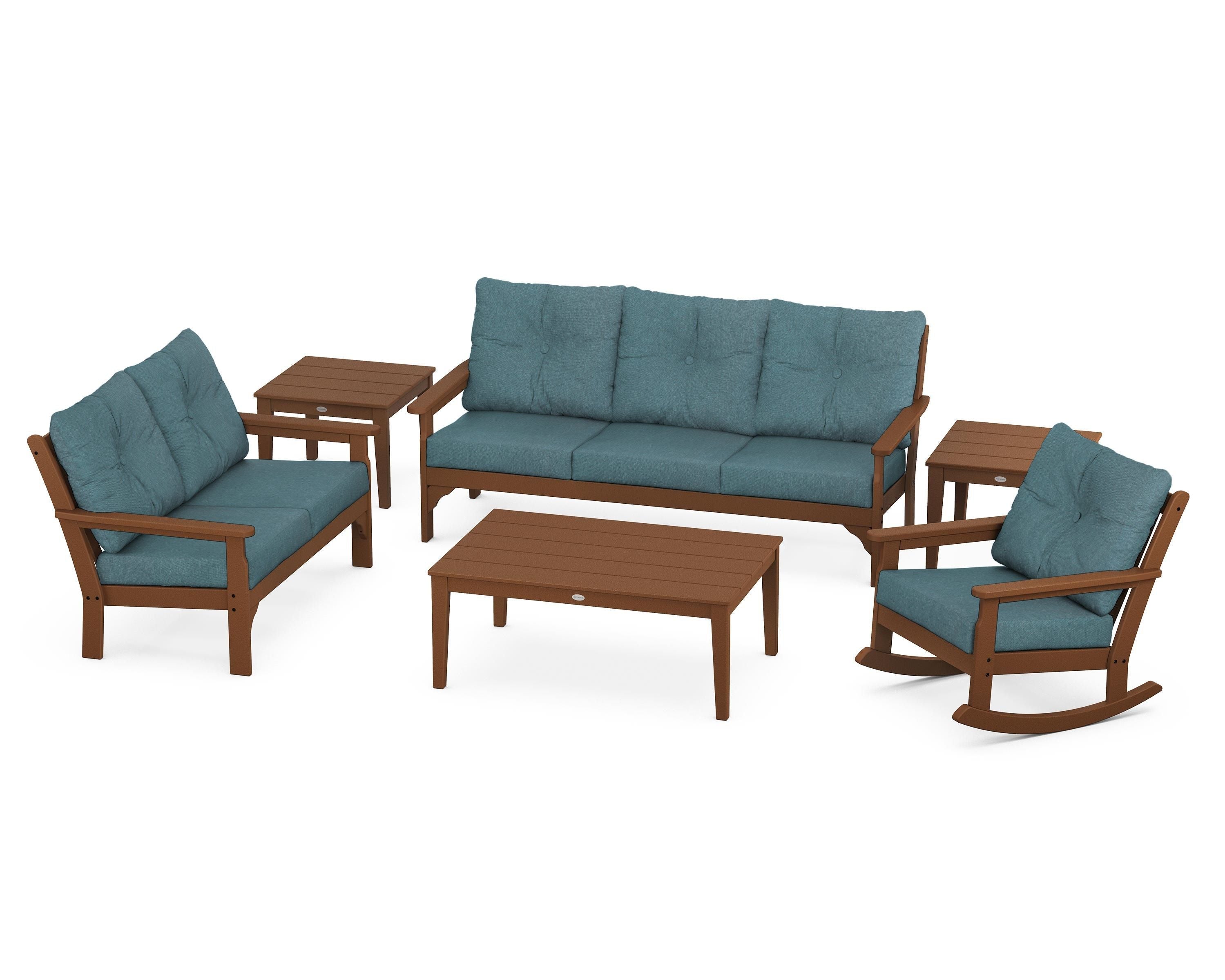 POLYWOOD® Vineyard 6-Piece Deep Seating Set in Teak / Ocean Teal