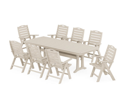 POLYWOOD® Nautical Highback 9-Piece Dining Set with Trestle Legs in Sand