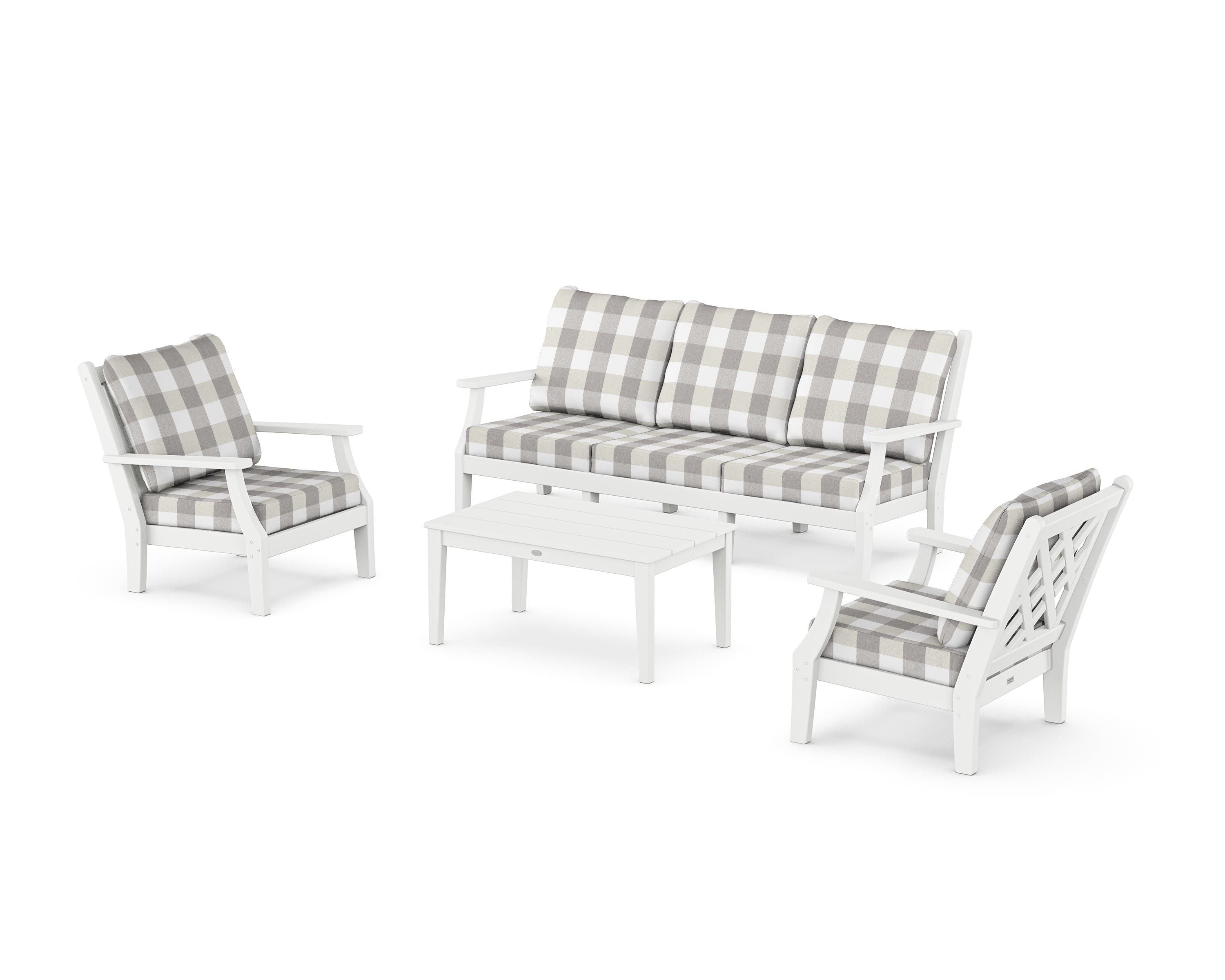 Country Living Wovendale 4-Piece Deep Seating Set with Sofa in White / Buffalo Plaid Grey Mist