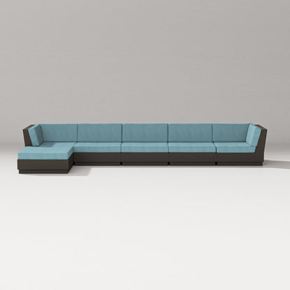 PW Designer Series Elevate 6-Piece Chaise Sectional in Vintage Coffee / Lattice Sky Blue