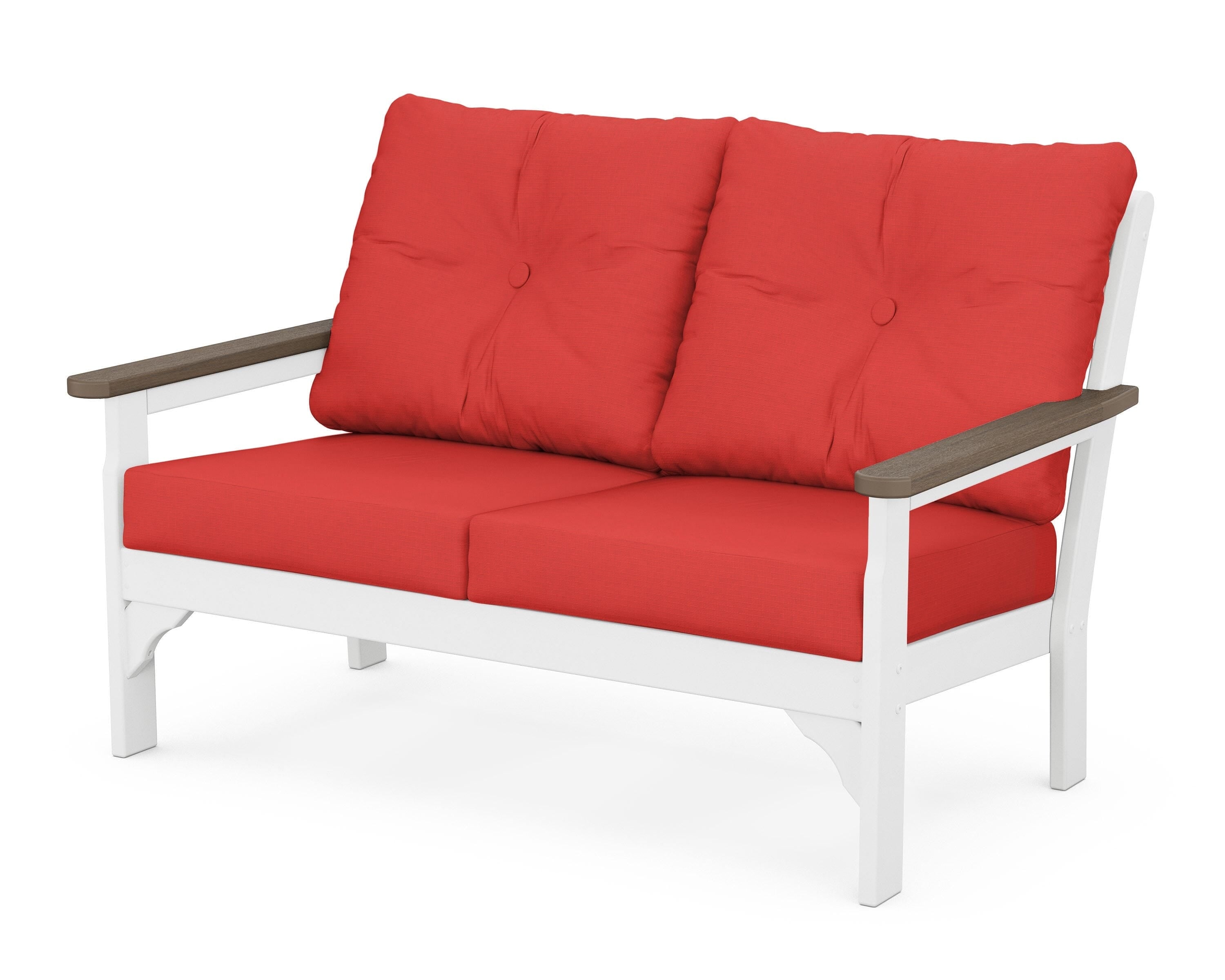 POLYWOOD® Vineyard Deep Seating Loveseat in White / Kona / Crimson Linen