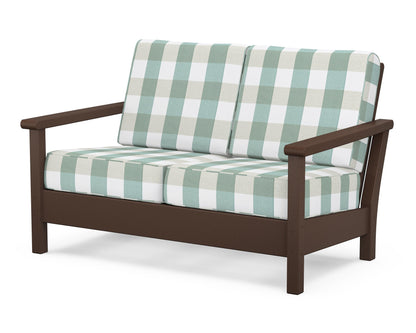 POLYWOOD® Harbour Deep Seating Loveseat in Mahogany / Buffalo Plaid Glacier Spa