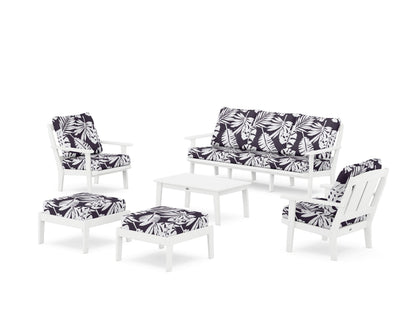 POLYWOOD® Mission 6-Piece Lounge Sofa Set in White / Leaf Navy