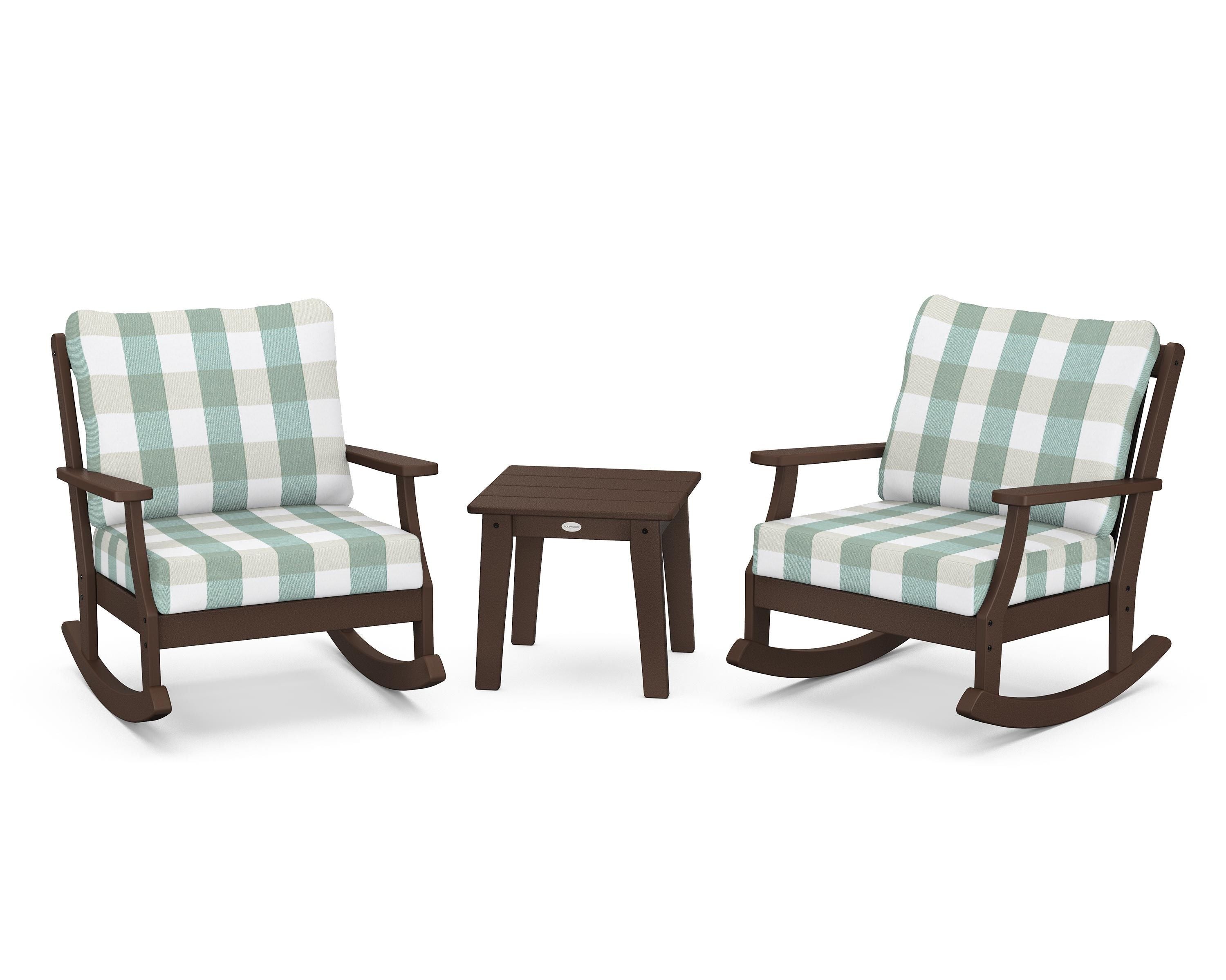 POLYWOOD® Braxton 3-Piece Deep Seating Rocker Set in Mahogany / Buffalo Plaid Glacier Spa