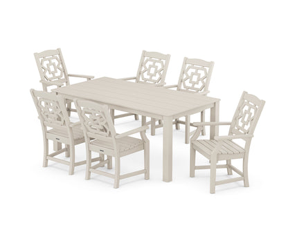 Martha Stewart by POLYWOOD® Chinoiserie Arm Chair 7-Piece Parsons Dining Set in Sand