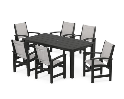 POLYWOOD® Coastal 7-Piece Parsons Dining Set in Black / Parchment Sling