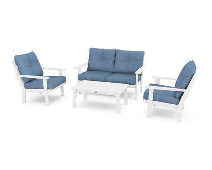 POLYWOOD® Lakeside 4-Piece Deep Seating Set in White / Sky Blue