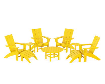 POLYWOOD® Modern Curveback Adirondack Chair 9-Piece Conversation Set in Lemon