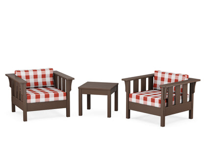 Martha Stewart by POLYWOOD® Acadia 3-Piece Deep Seating Set in Mahogany / Buffalo Plaid Crimson