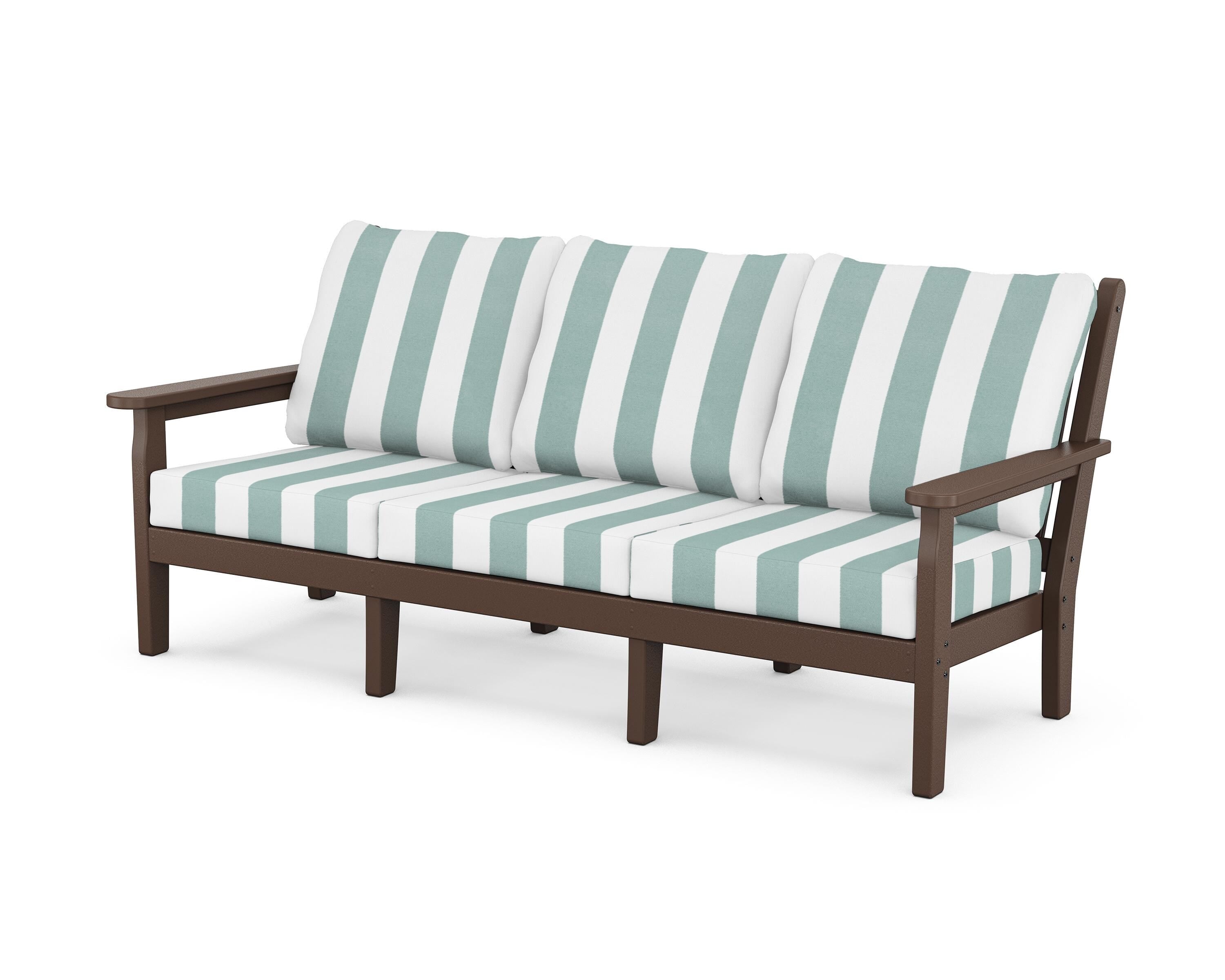 POLYWOOD® Chippendale Deep Seating Sofa in Mahogany / Cabana Stripe Glacier Spa
