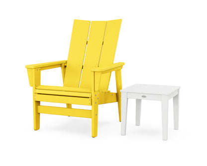 POLYWOOD® Modern Grand Upright Adirondack Chair with Side Table in Lemon / White