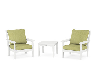 POLYWOOD® Chippendale 3-Piece Deep Seating Set in White / Chartreuse Boucle