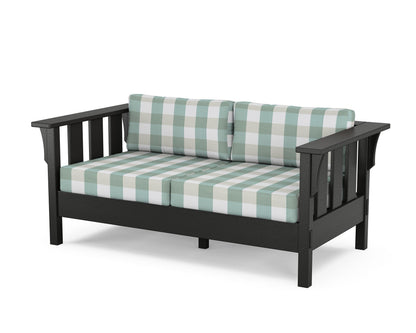 Martha Stewart by POLYWOOD® Acadia Deep Seating Loveseat in Black / Buffalo Plaid Glacier Spa