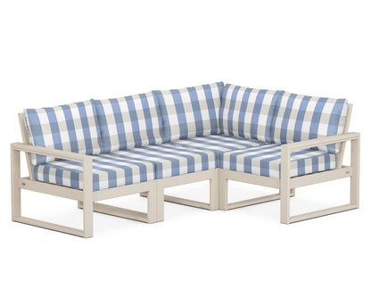 POLYWOOD® EDGE 4-Piece Modular Deep Seating Set in Sand / Buffalo Plaid Sky Blue