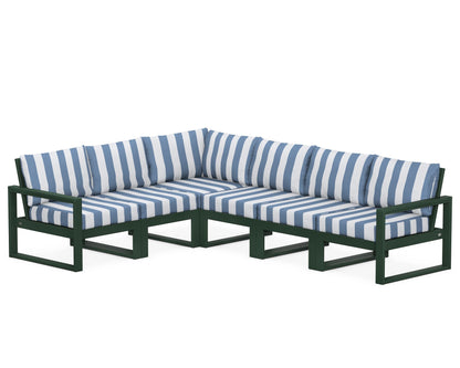 POLYWOOD® EDGE 6-Piece Modular Deep Seating Set in Green / Cabana Stripe Sky Blue