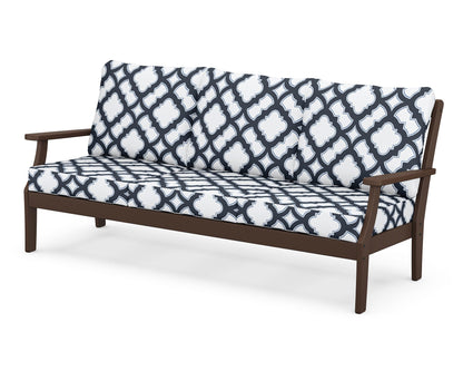 POLYWOOD® Braxton Deep Seating Sofa in Mahogany / Trellis Marine Indigo