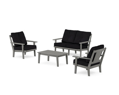 POLYWOOD® Prairie 4-Piece Deep Seating Set with Loveseat in Slate Grey / Midnight Linen
