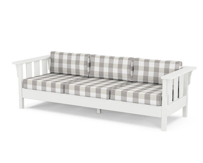 Martha Stewart by POLYWOOD® Acadia Deep Seating Sofa in White / Buffalo Plaid Grey Mist
