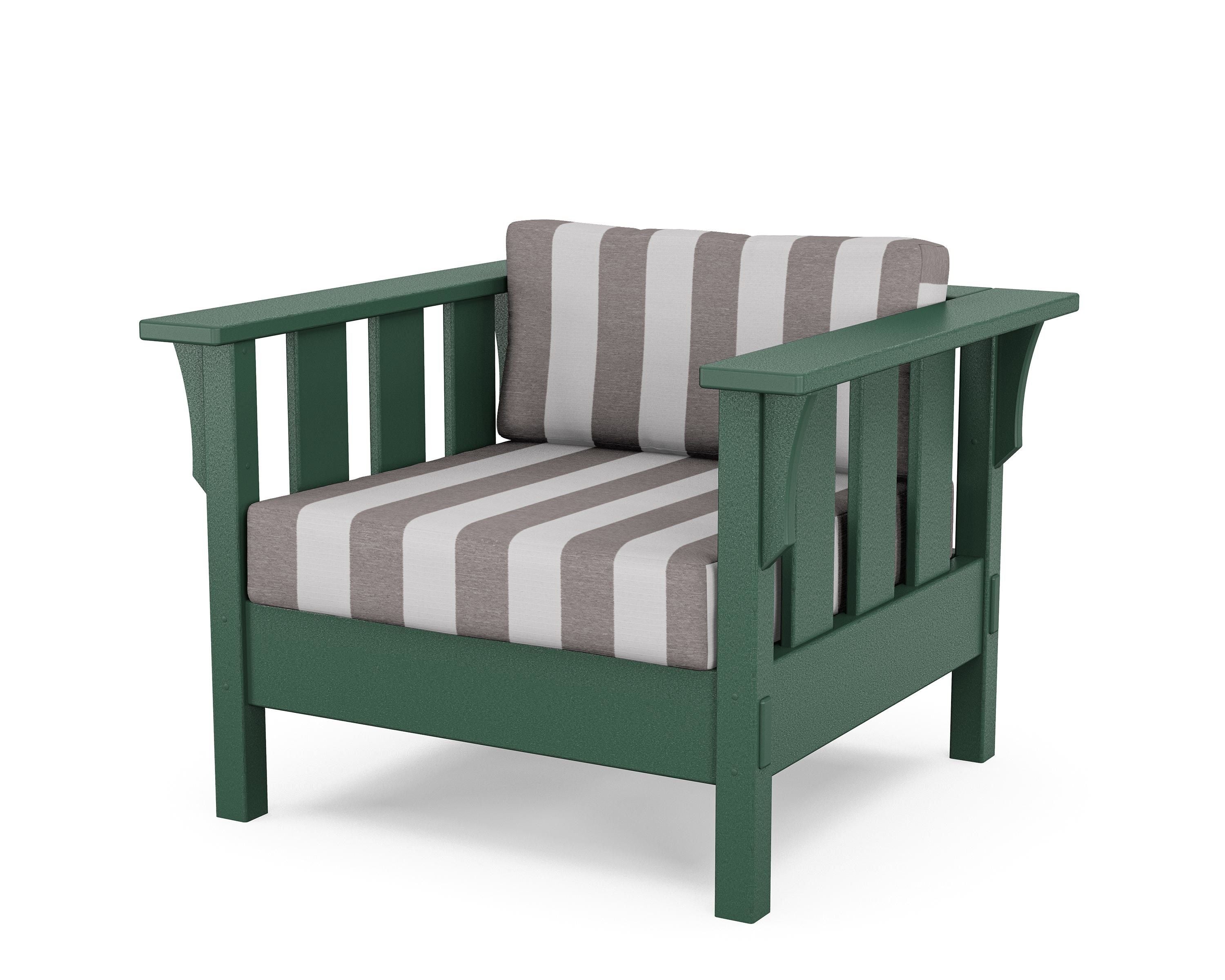 Martha Stewart by POLYWOOD® Acadia Deep Seating Chair in Green / Cabana Stripe Grey Mist