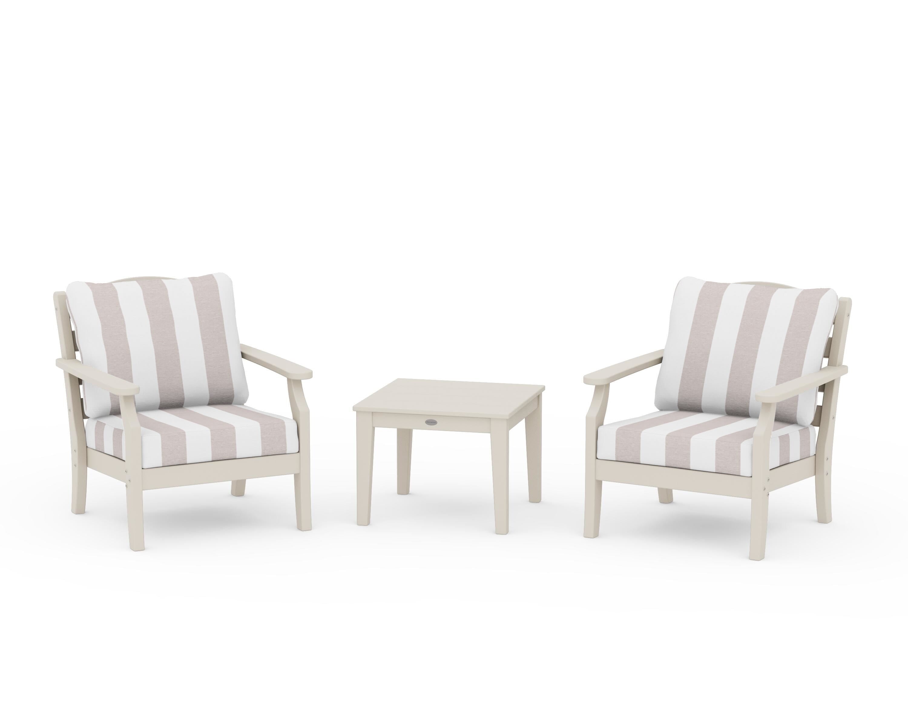 Draper James™ by  POLYWOOD® Savannah 3-Piece Deep Seating Set in Sand / Cabana Stripe Dune Burlap