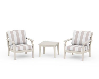 Draper James™ by  POLYWOOD® Savannah 3-Piece Deep Seating Set in Sand / Cabana Stripe Dune Burlap