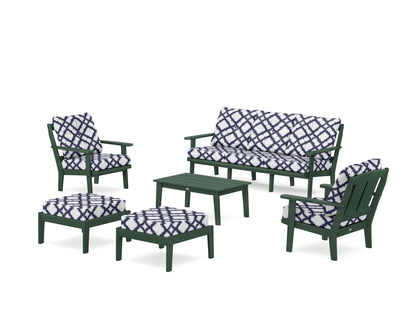 POLYWOOD® Mission 6-Piece Lounge Sofa Set in Green / Trellis Navy