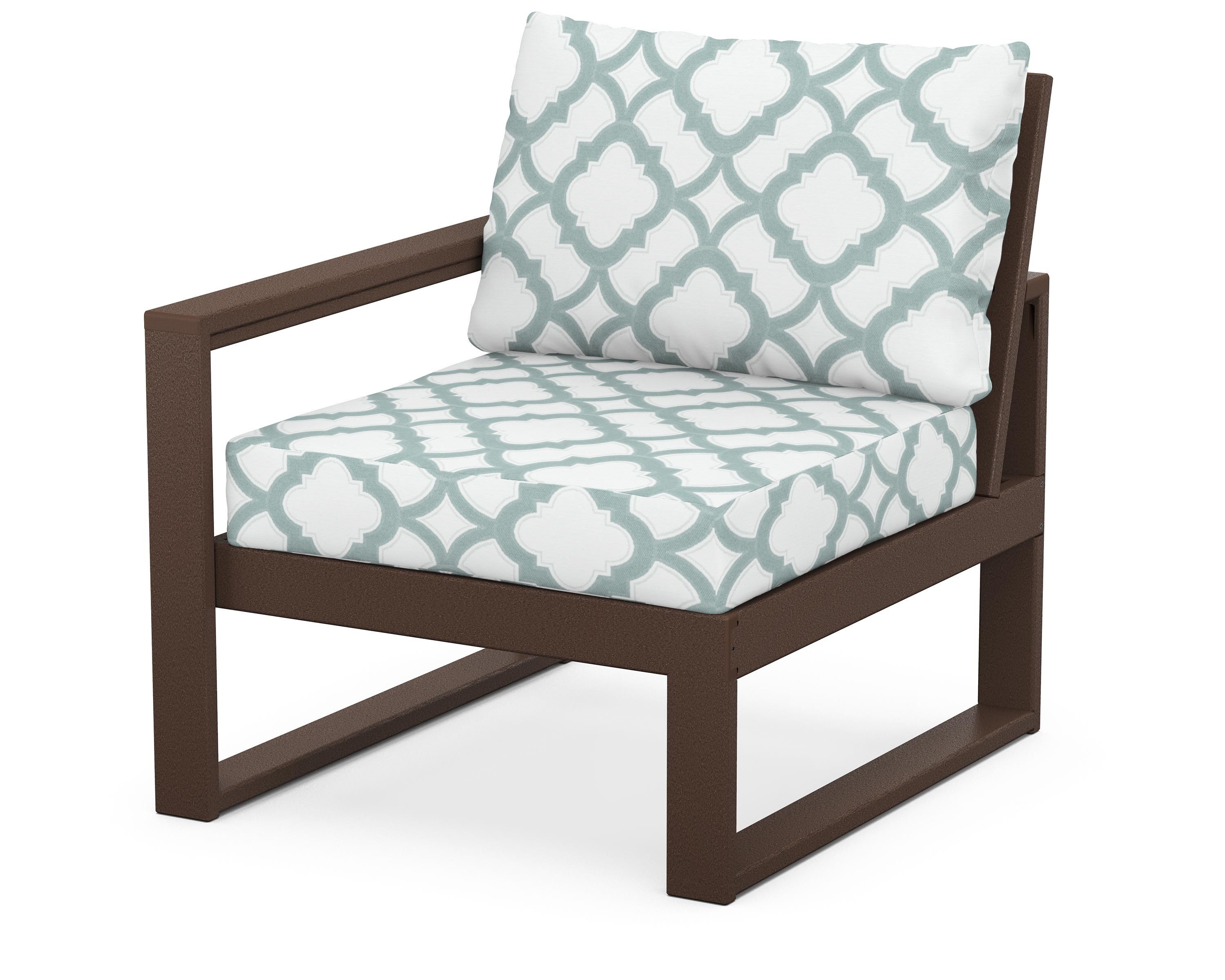POLYWOOD® EDGE Modular Left Arm Chair in Mahogany / Trellis Glacier Spa